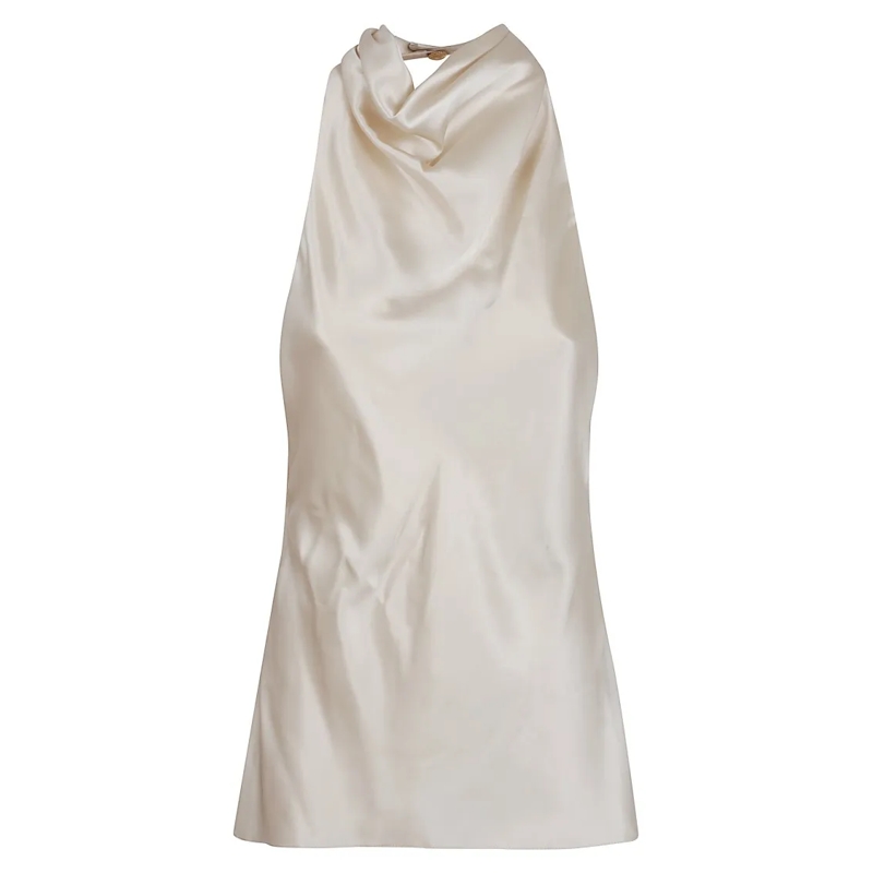 Balmain Bluse Crépon-Effect Satin Top Neutrals