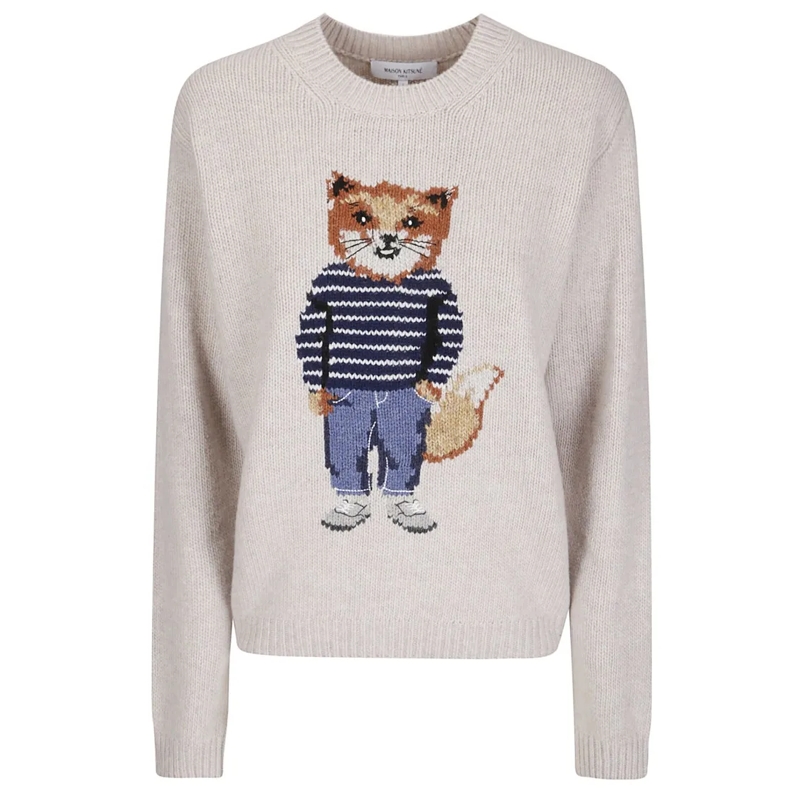 Maison Kitsune Pullover Dressed Fox Intarsia Wool Jumper White