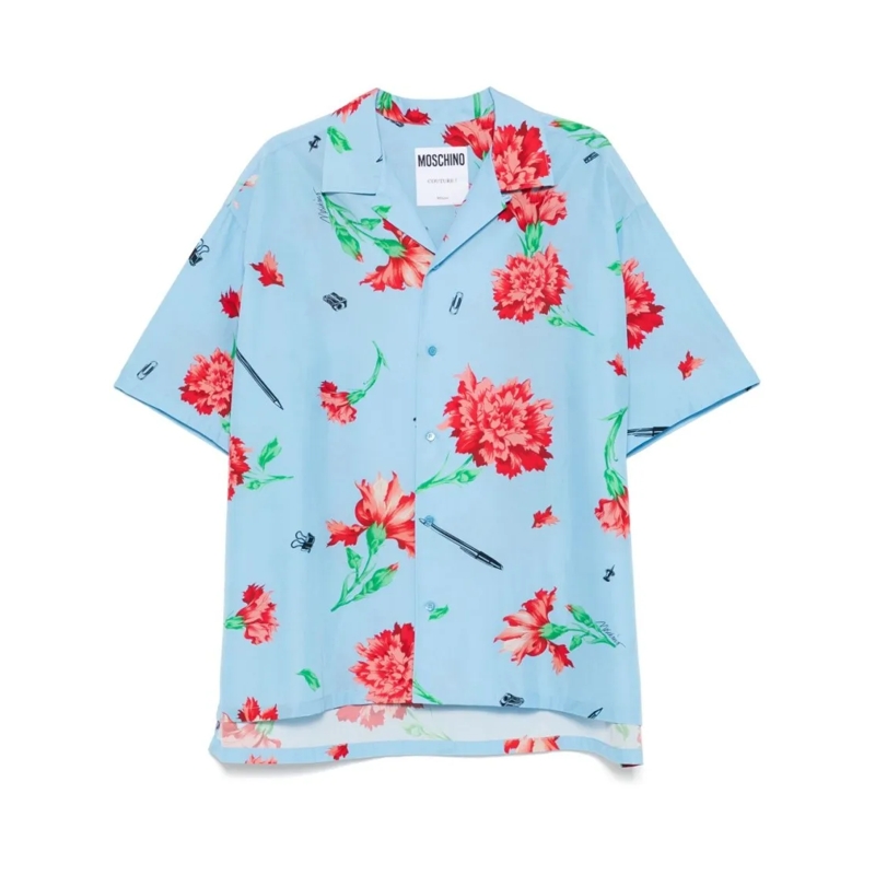 Moschino Hemd Splash Blue Floral Print Shirt Blue