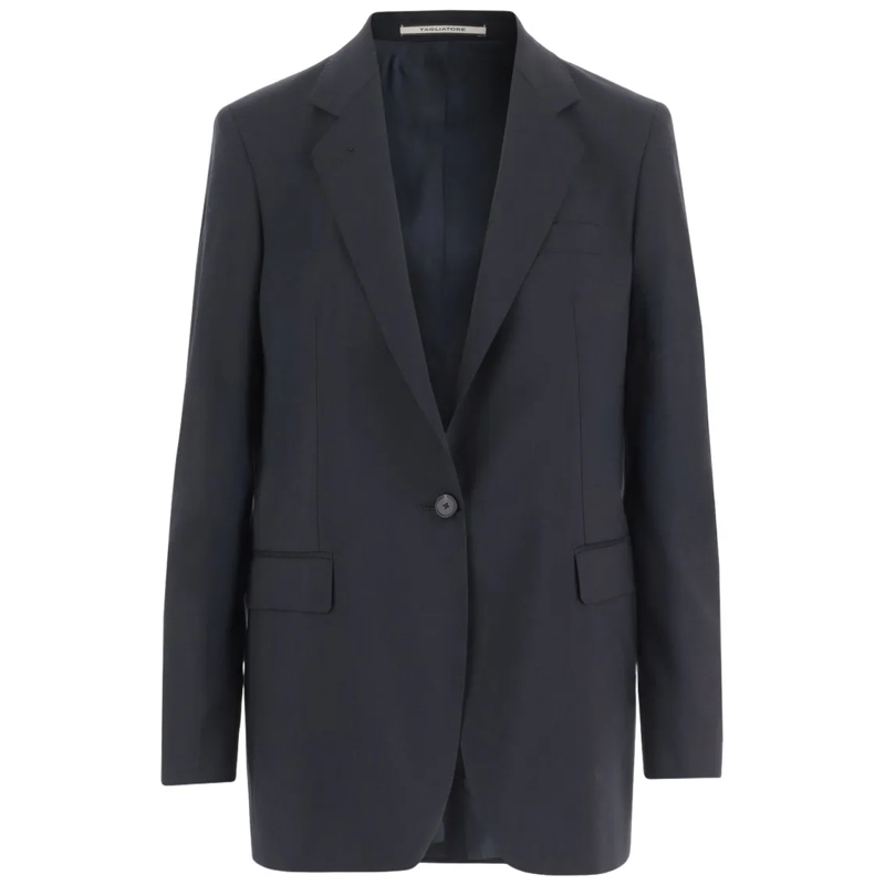 Tagliatore Blazer Tailored Stretch Wool Jacket With Lapel Collar Black