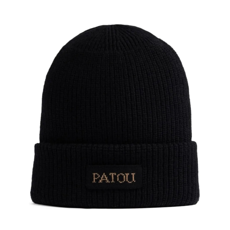 Patou Hut Ribbed Black Merino Wool Hat Black