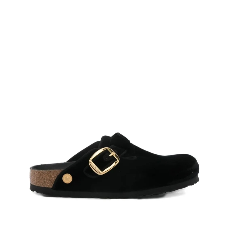 Birkenstock Sandalen Casual Slip-On Sandals With Adjustable Gold Buckle Black