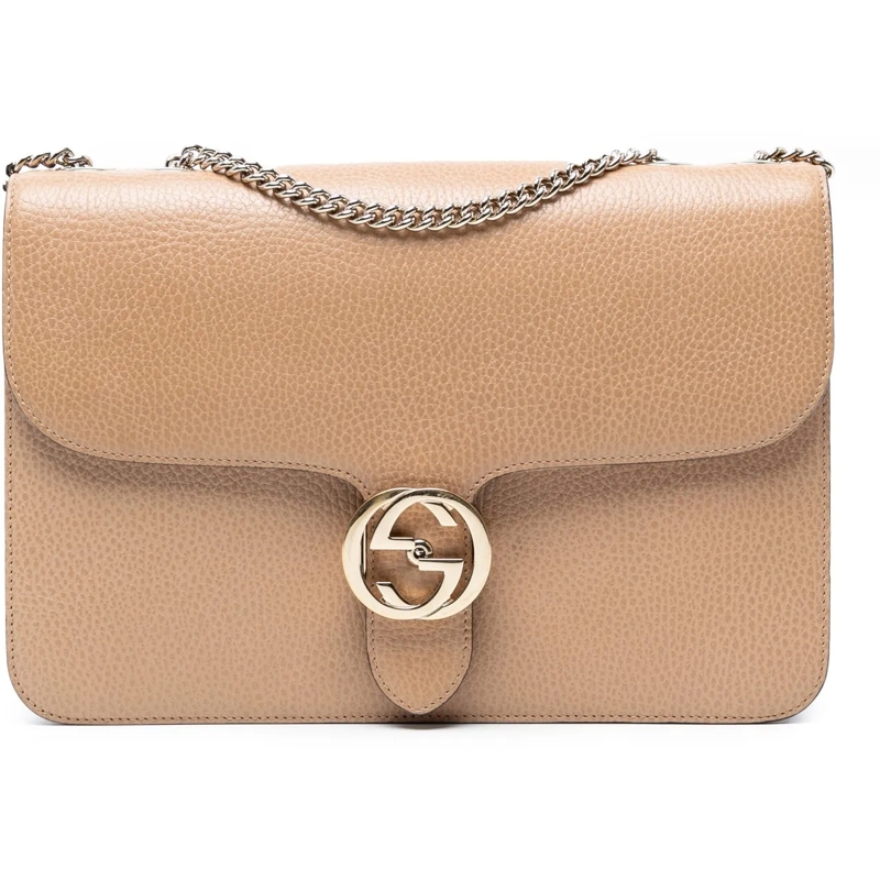 Gucci Schultertasche Medium Dollar Calfskin Interlocking G Crossbody braun