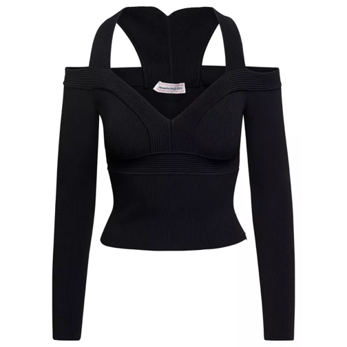 Alexander McQueen Black Cropped Top With Cut-Out Details Black In Je Black 