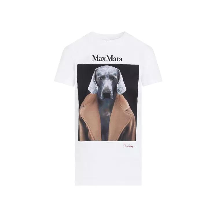 Max Mara - Camel Brown Cotton Cipria Dog T-Shirt - Größe XS - weiß