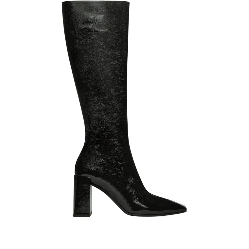 Courrèges Stiefel Pointed Toe Black Boots With Glossy Finish Black