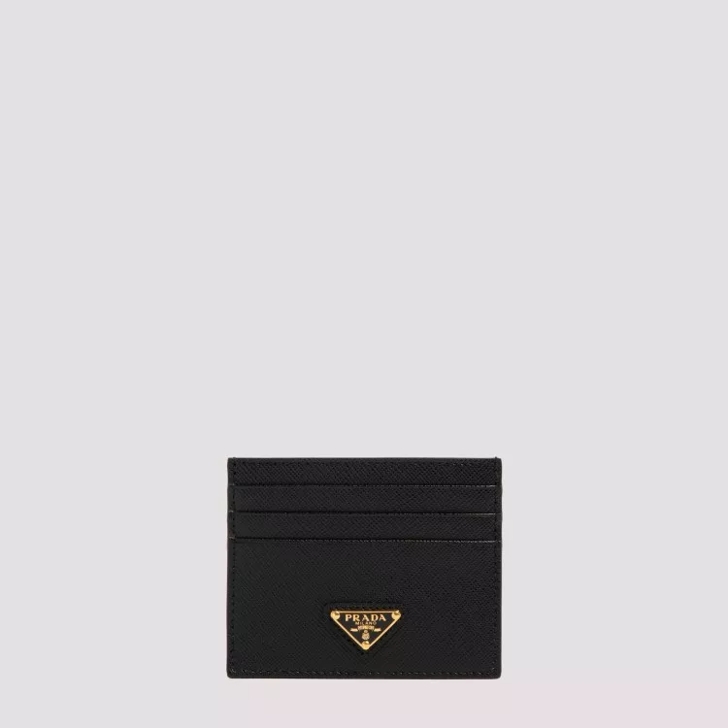 Prada Black Leather Card Holder Black Kartenhalter