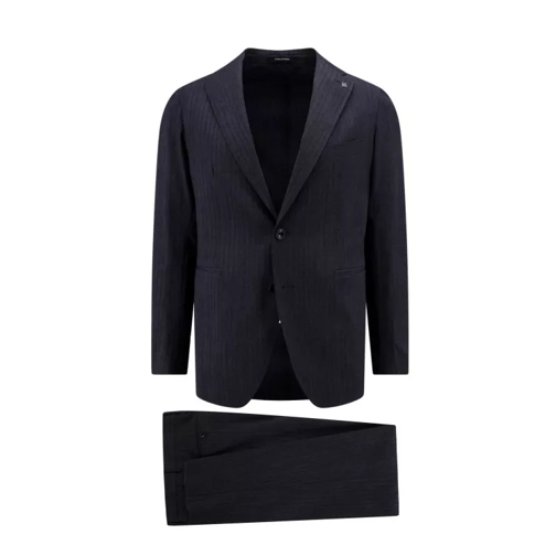 Tagliatore Virgin Wool Blend Suit With Iconic Metal Detail Blue 