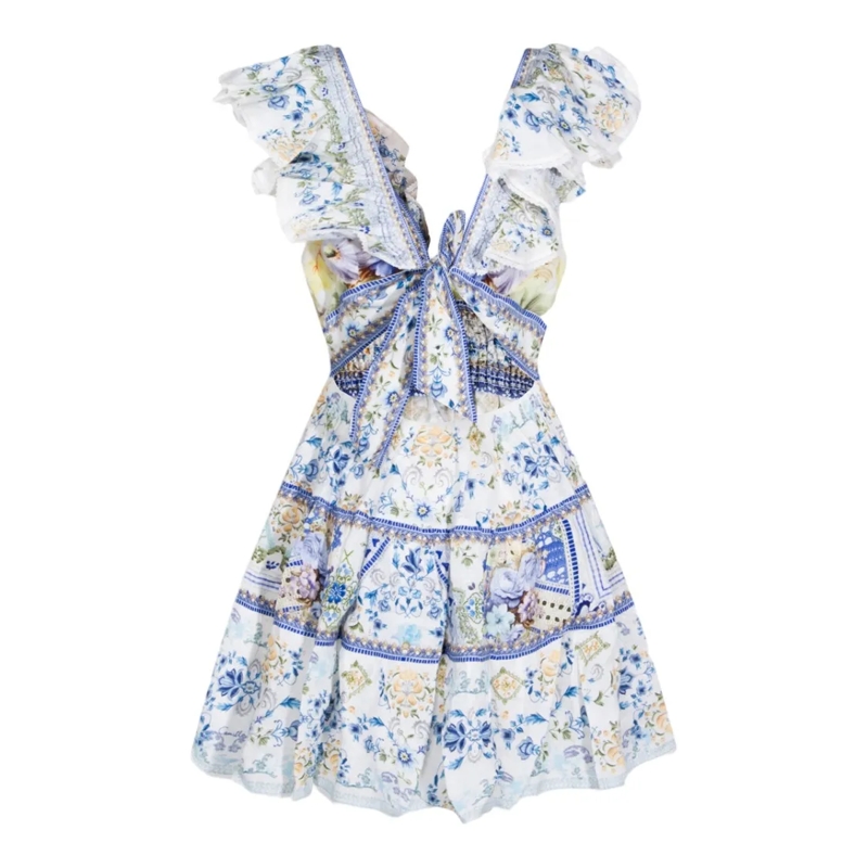 Camilla Mini-robe Flowing Dress With Graceful Silhouette And Subtle  White