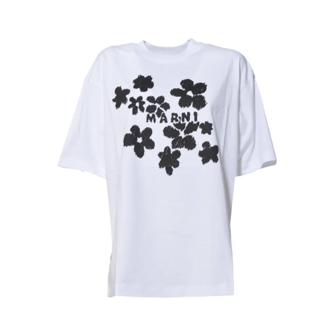 Thumbnail - Marni - White Cotton Boxy T-Shirt With Daisy Print - Größe 36 - weiß