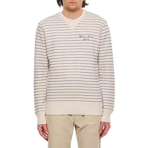 Golden Goose Truien Striped Cotton Crewneck Sweatshirt White