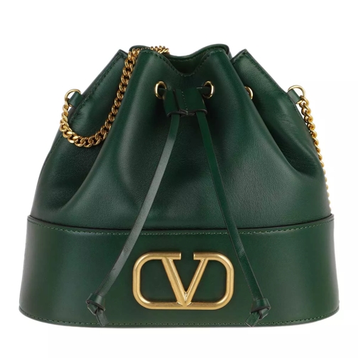 Valentino Garavani V Logo Bucket Bag Leather Green Bucket Bag