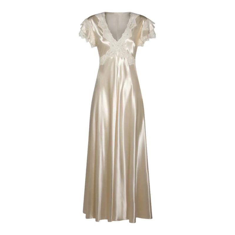 Alberta Ferretti  Maxi Dress With Lace Detailing Neutrals