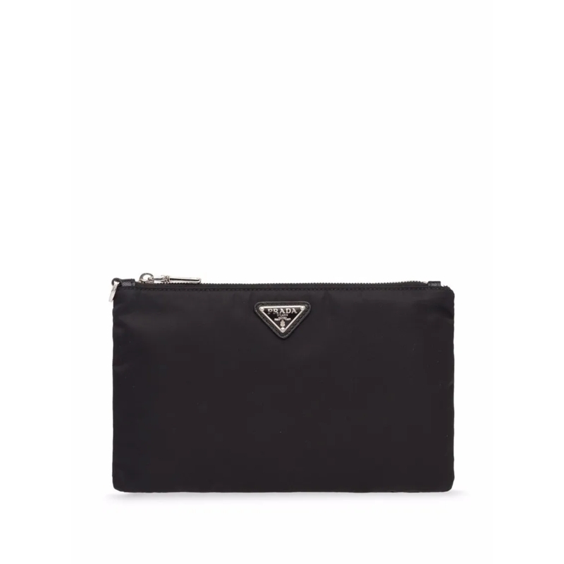Prada Clutch Rectangular Clutch Bag With Silver Zipper Black