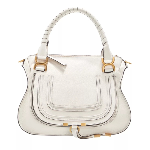 Chloé Marcie Handbag Grained Calfskin Leather White Rymlig shoppingväska
