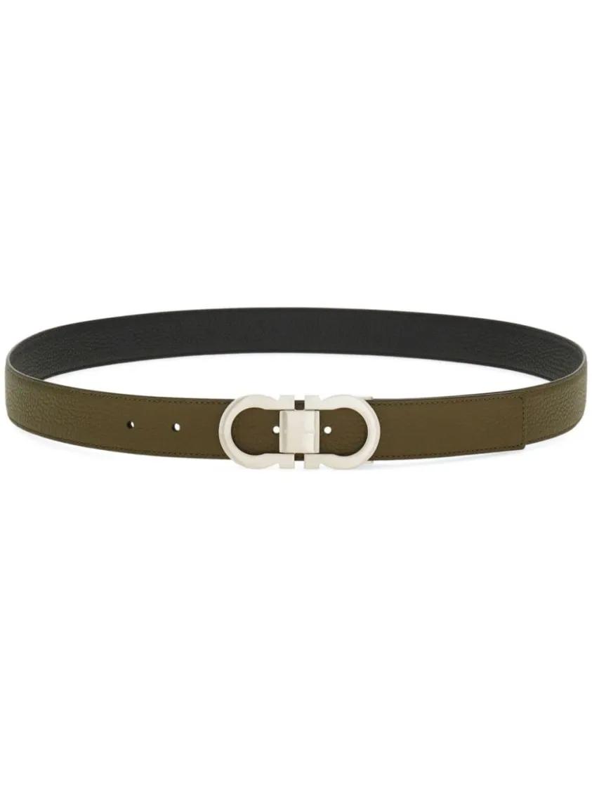 Khaki Black Leather Belt Green Gurtel
