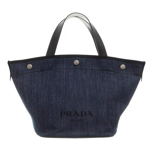 Prada Small Leather And Denim Tote Bag Blue/Black Fourre-tout