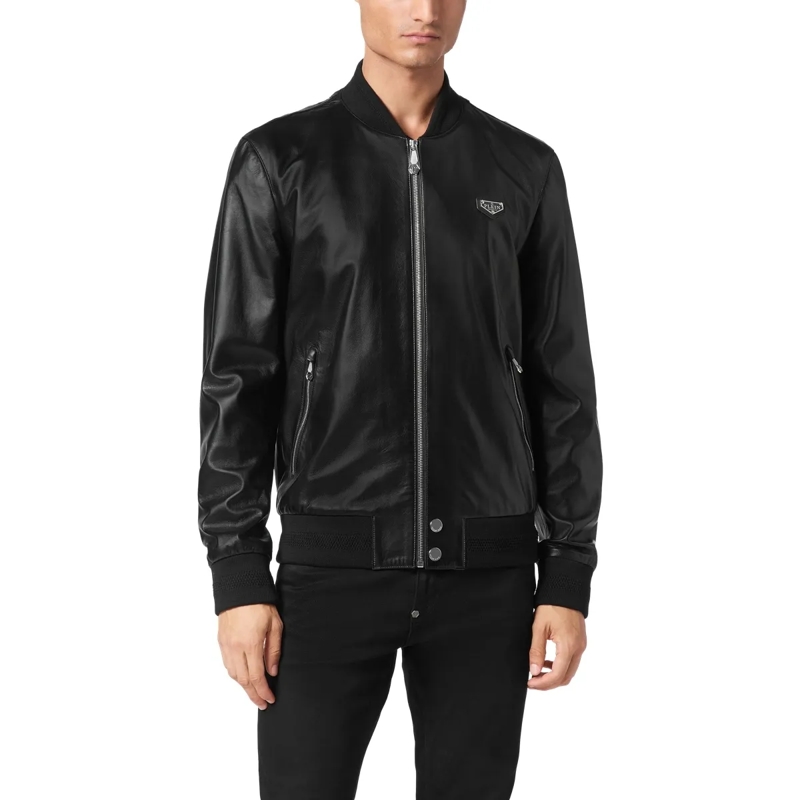 Philipp Plein Lederjacke Leder-Bomber Iconic Plein schwarz(Image 2)