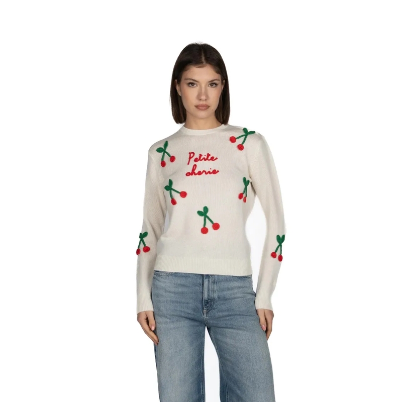 Mc2 Saint Barth Trui Playful White Sweater With Cherry Motifs White
