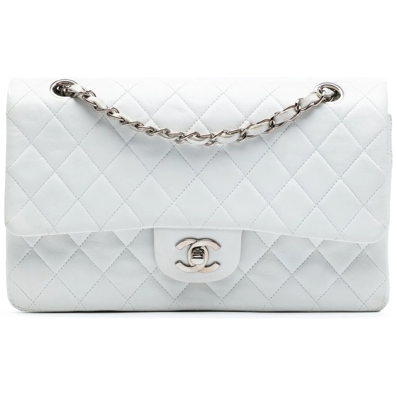 Chanel Sac à bandoulière Medium Classic Lambskin Double Flap weiß