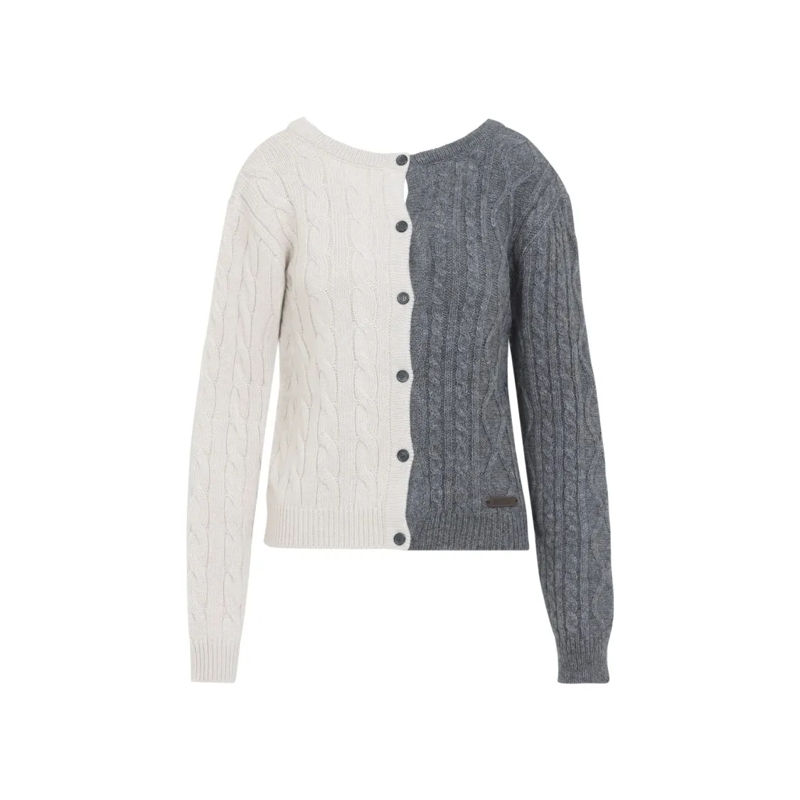 Moschino Trui Two-Tone Cable Knit Sweater With Button-Down Front White