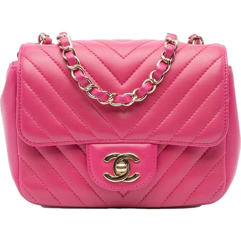 Chanel Schultertasche Mini Square Classic Chevron Lambskin Single Flap rose