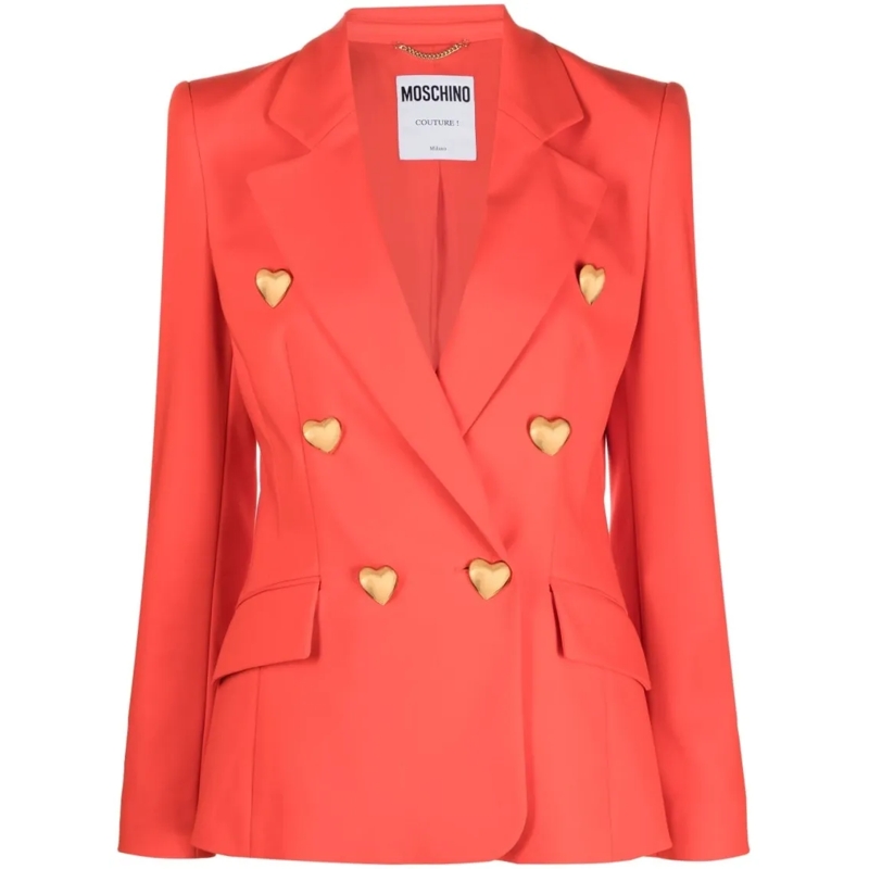 Moschino Blazer Heart-Button Double-Breasted Blazer With Tailored  Red