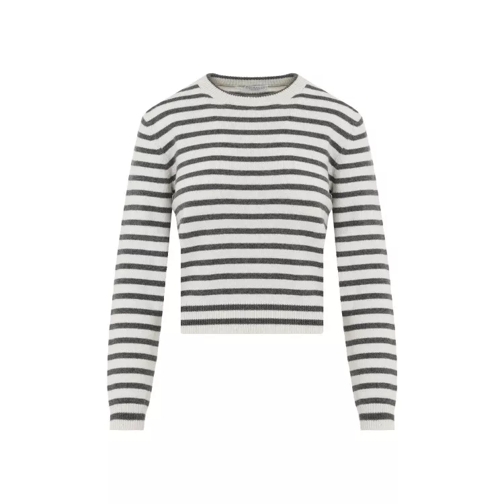 Brunello Cucinelli Stripe Paillettes White Cashmere Sweater White 