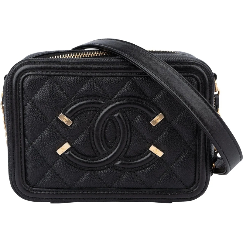 Chanel Schultertasche Chanel Quilted Caviar Leather CC Filigree Crossbod schwarz