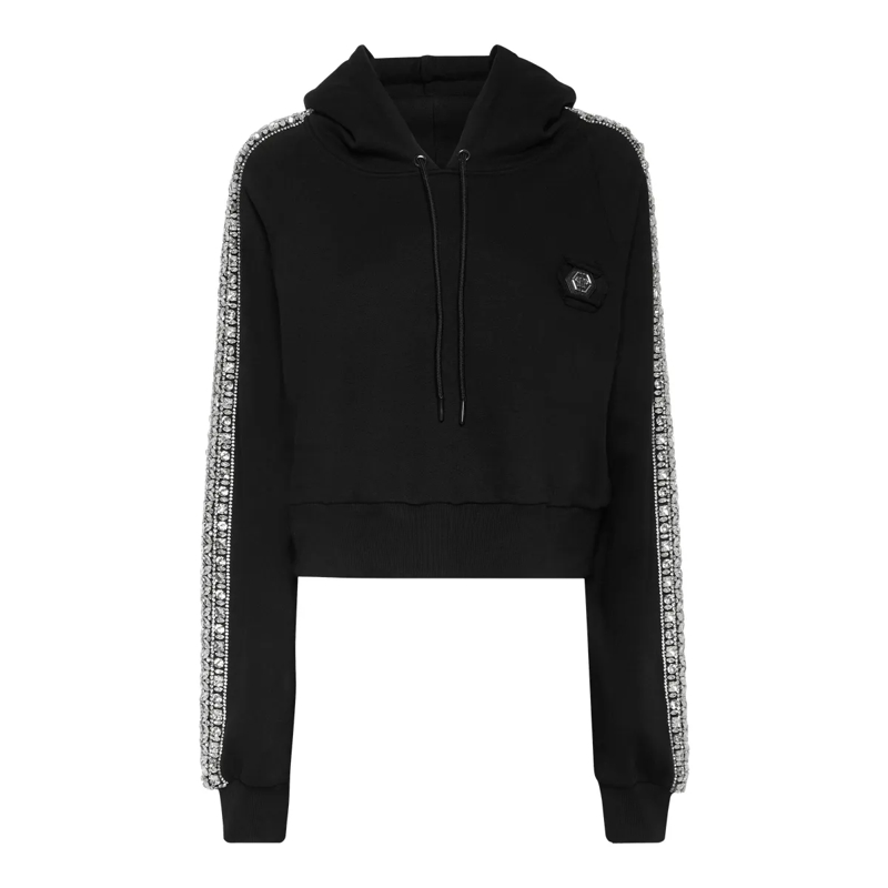 Philipp Plein Daunenjacke Kapuzen-Sweatjacket Crystal Verziert schwarz