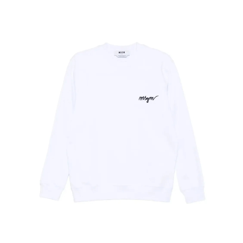 MSGM  White Crewneck Sweatshirt With Script Logo Silver
