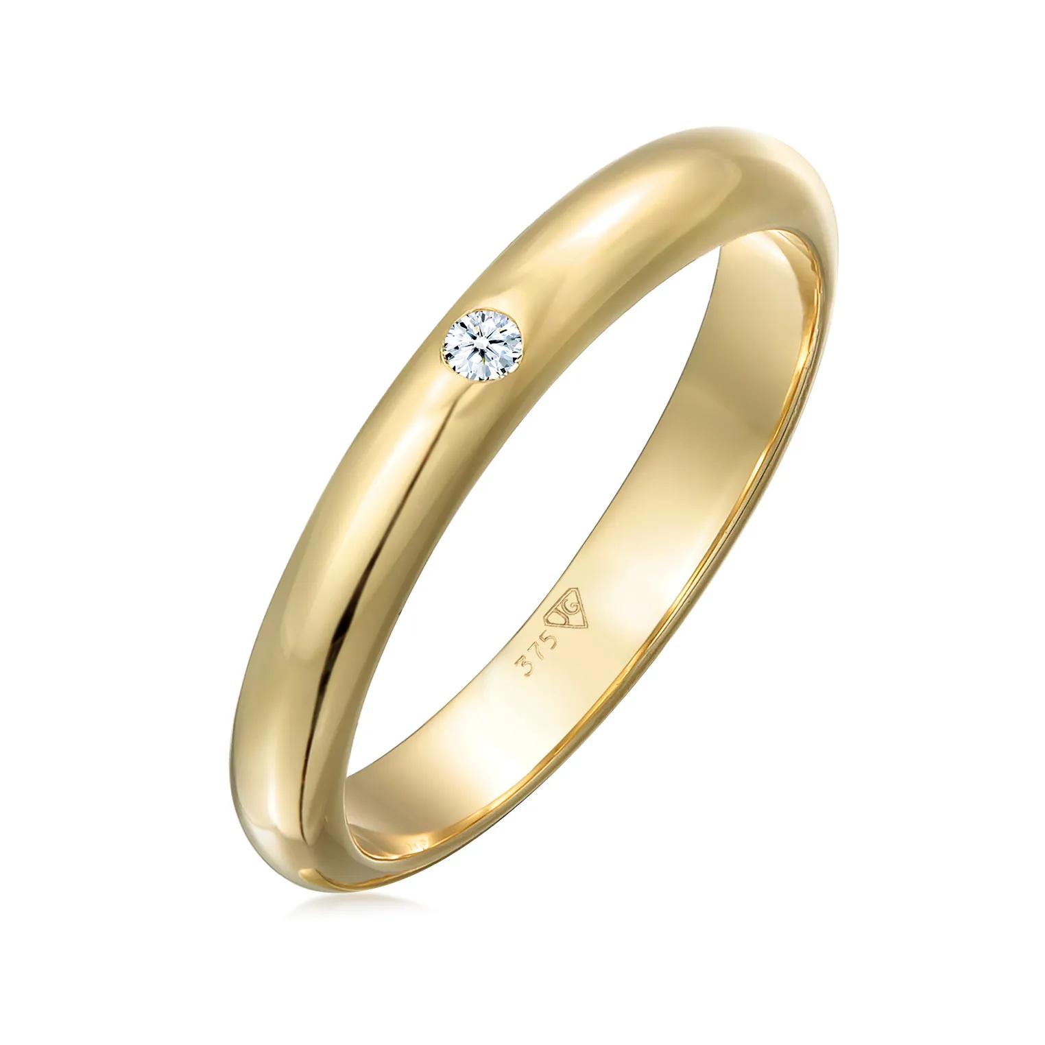 Elli Ringe - Ring Ehering Solitär Diamant 0.03 ct. 375 Gelbgold - Gr. 52 MM - in Weiß - für Damen