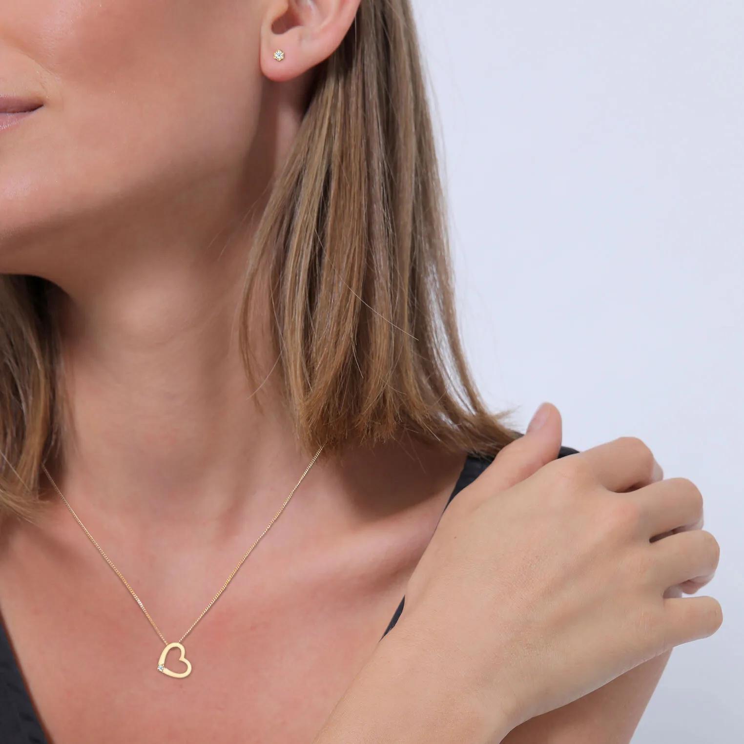 Thumbnail - Elli Halsketten - Jewelry Set Woman Set necklace and plug heart with - Gr. unisize - in Silber - für Damen