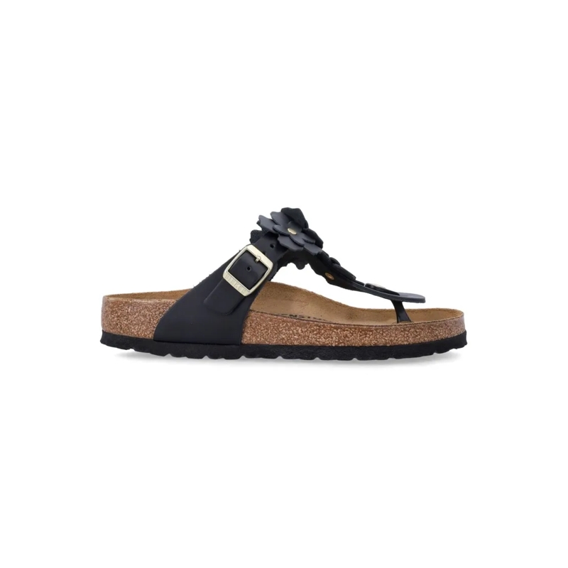 Birkenstock Sandales Gizeh Black Leather Flower Sandals Brown