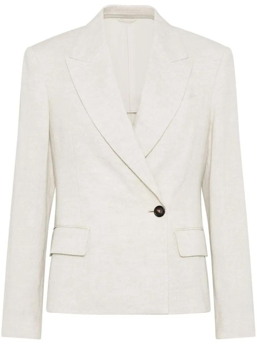 Thumbnail - Brunello Cucinelli - Double-Breasted Off-White Jacket With Notched Lape - Größe 36 - white