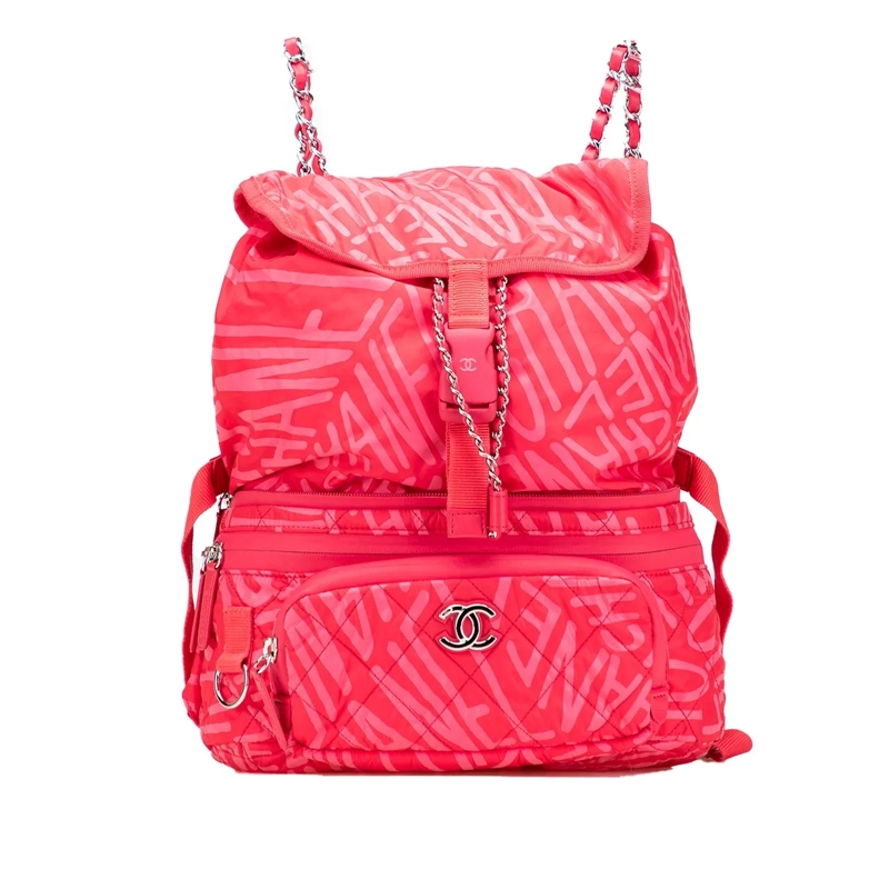 Chanel Rucksack Printed Nylon Coco Neige Convertible Backpack rose