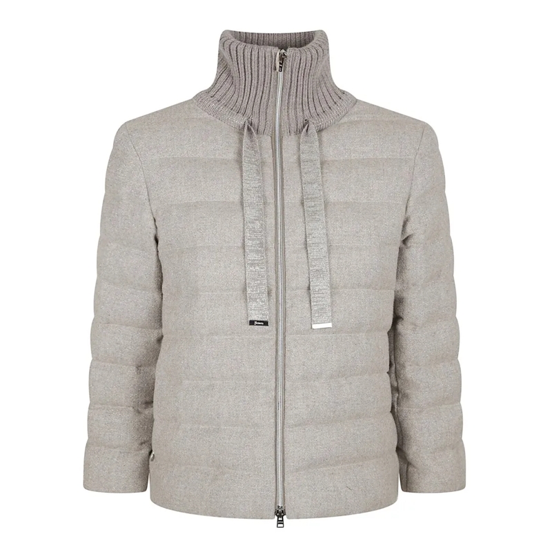 Herno  Quilted Cashmere-Wool Blend Jacket With Ribbed Col Grey