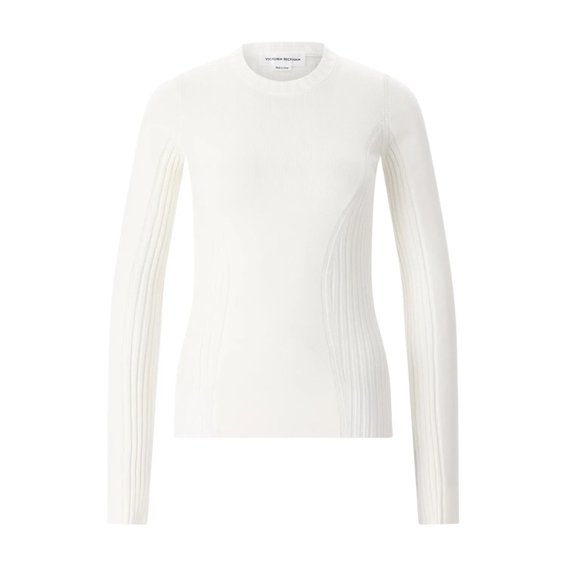 Victoria Beckham Pullover Strickpullover mit Rundhalsausschnitt weiß