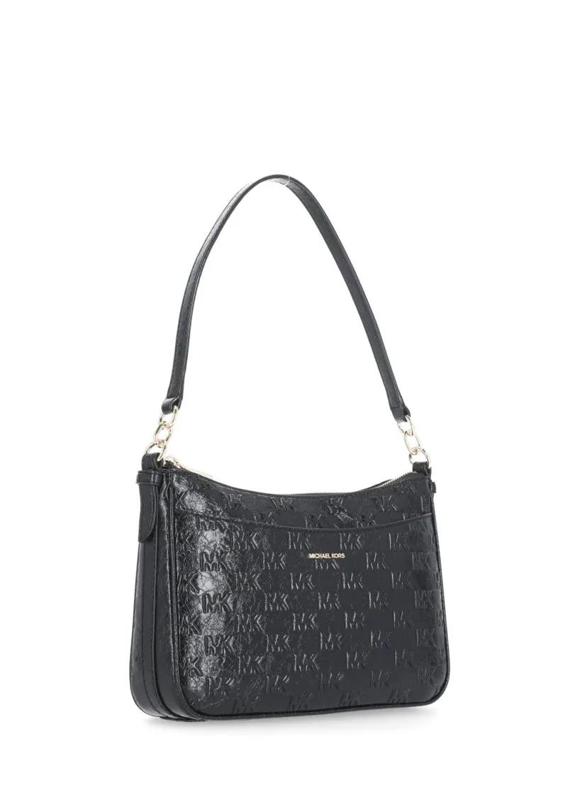 Michael Kors Hobo bags Monogram Textured Jet Set Shoulder Bag in zwart