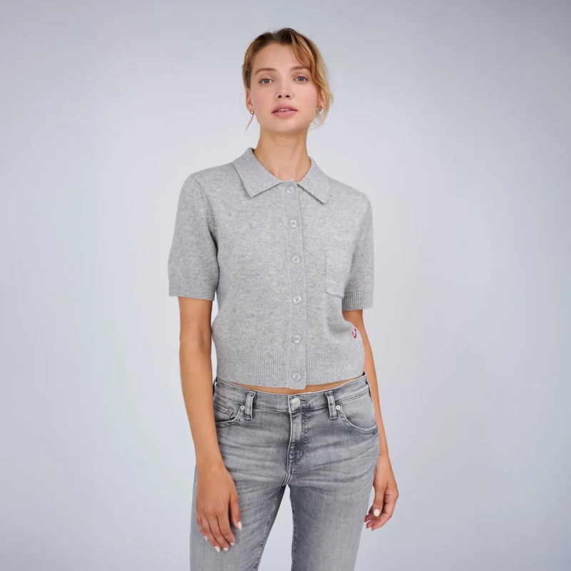 True Religion Strickjacke - Kurze Ärmel- Gerader Schnitt- Rippbündchen an  grau(Image 6)