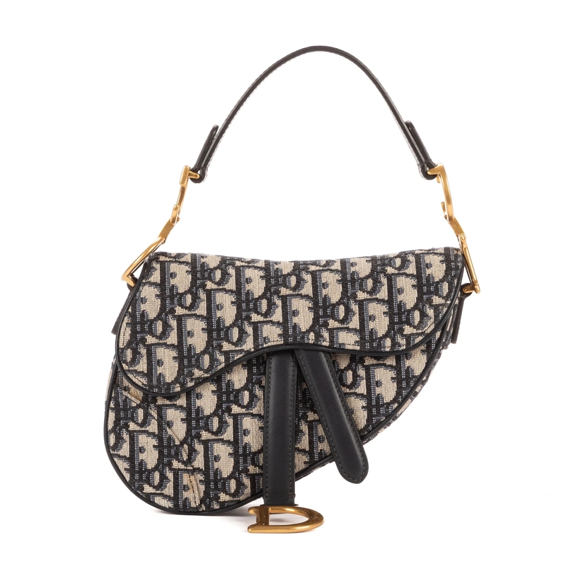 Christian Dior Crossbody Bag Oblique Saddle Mini marineblau