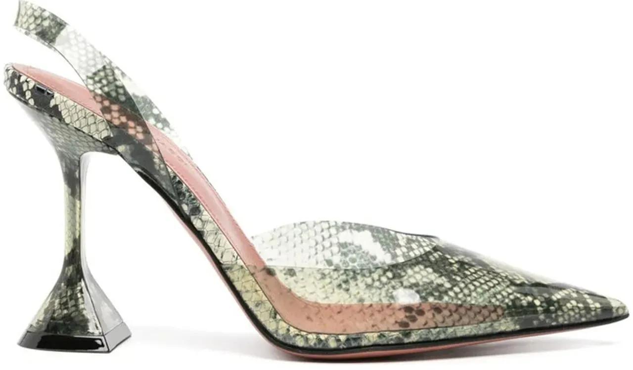 Thumbnail - Amina Muaddi - Amina Muaddi Holli Glass 95mm Snakeskin-effect Pum - Größe 36 - grün