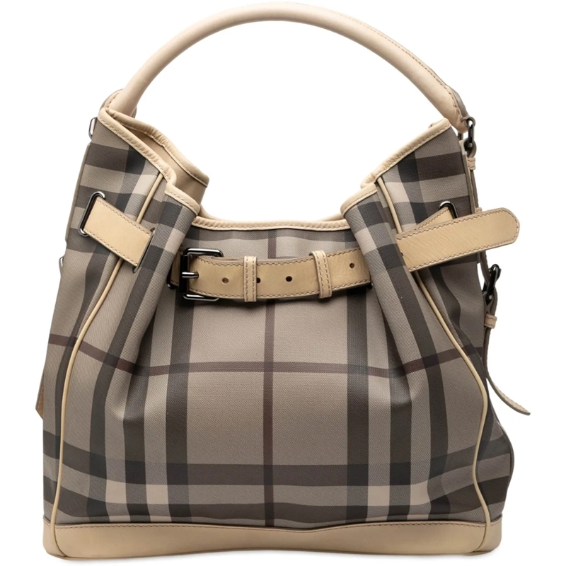 Burberry Schultertasche Medium Smoke Check Coated Canvas Walden Belted Hob braun