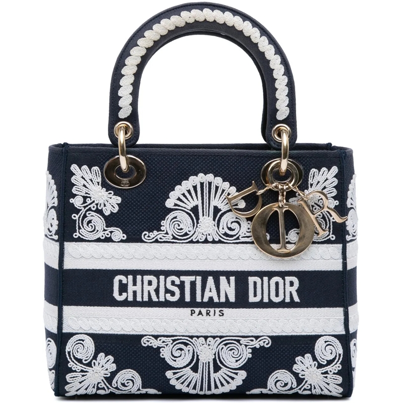 Christian Dior Schultertasche Medium Embroidered Canvas Cornely Lady D Lite blau