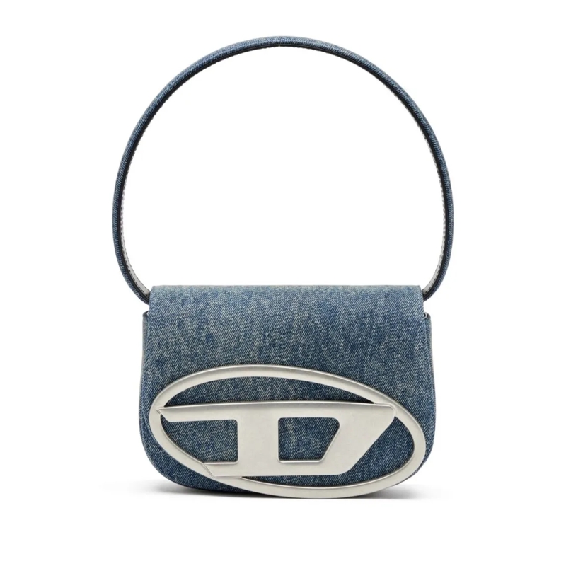 Diesel Sac à bandoulière Structured Denim Shoulder Bag With Silver-Tone Log Blue