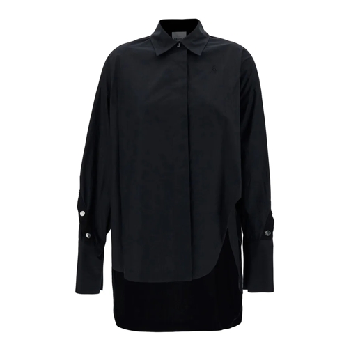 The Attico Hemden Black Oversized Asymmetric Shirt With Studs In Cot Black