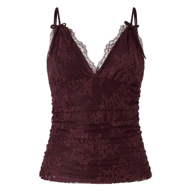 Pinko Chemisier Floral Lace Top With Ruffled Details And V-Neck Black