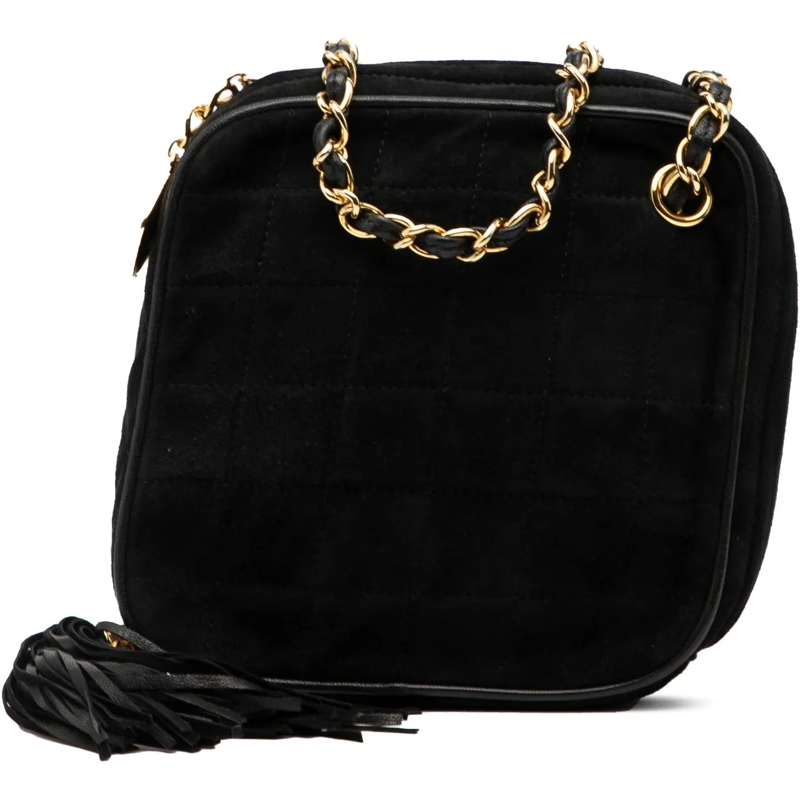 Chanel Schultertasche CC Quilted Suede Diamon Tassel Bag schwarz