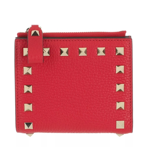 Valentino Garavani Rockstud Flap French Compact Wallet Leather Rouge Pur Bi-Fold Portemonnee