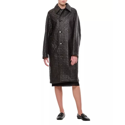 Bottega Veneta Handmade Unlined Woven Leather Coat Black 